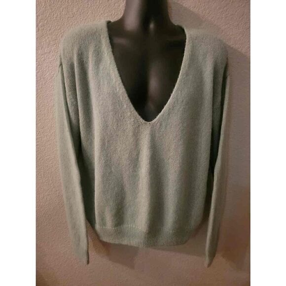 Free People Women's Blue Green Plunging V Neck Alpaca Pullover Sweater Small - Picture 1 of 3